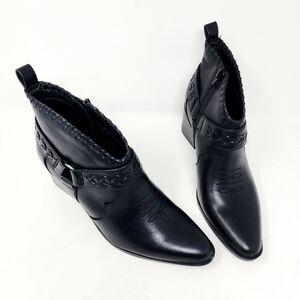 Frye & Co Palma Black Leather Western Ankle Boots Women’s 6M